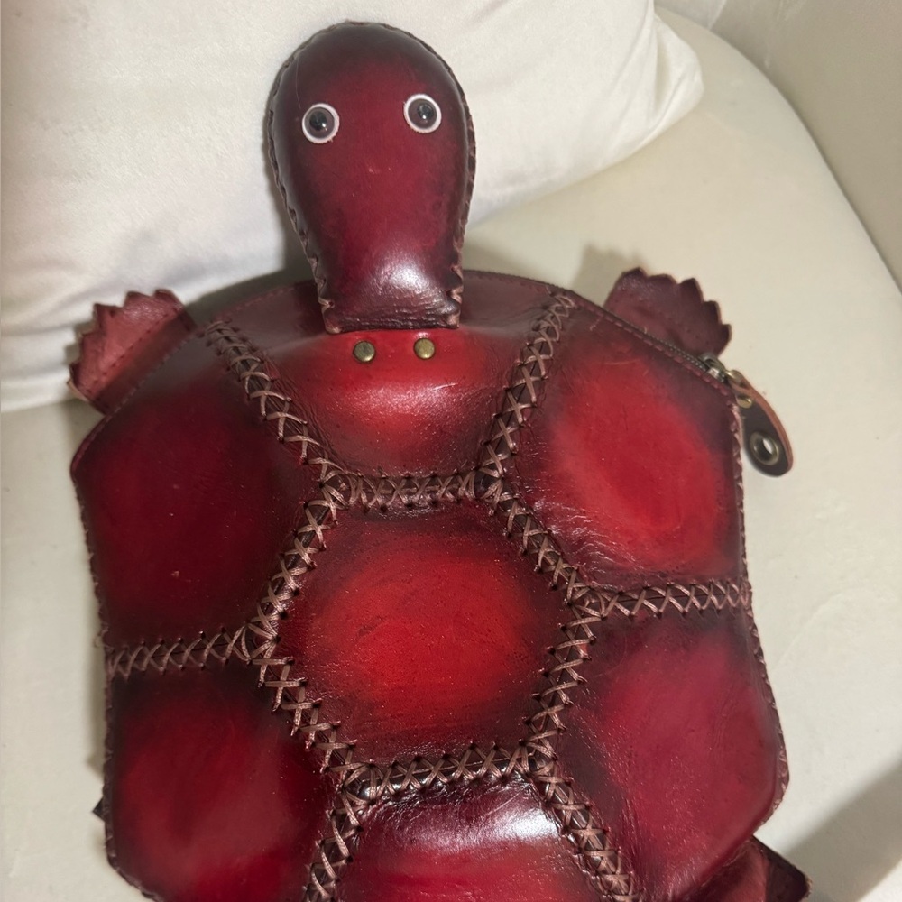 Handcrafted Red Leather Turtle backpack
